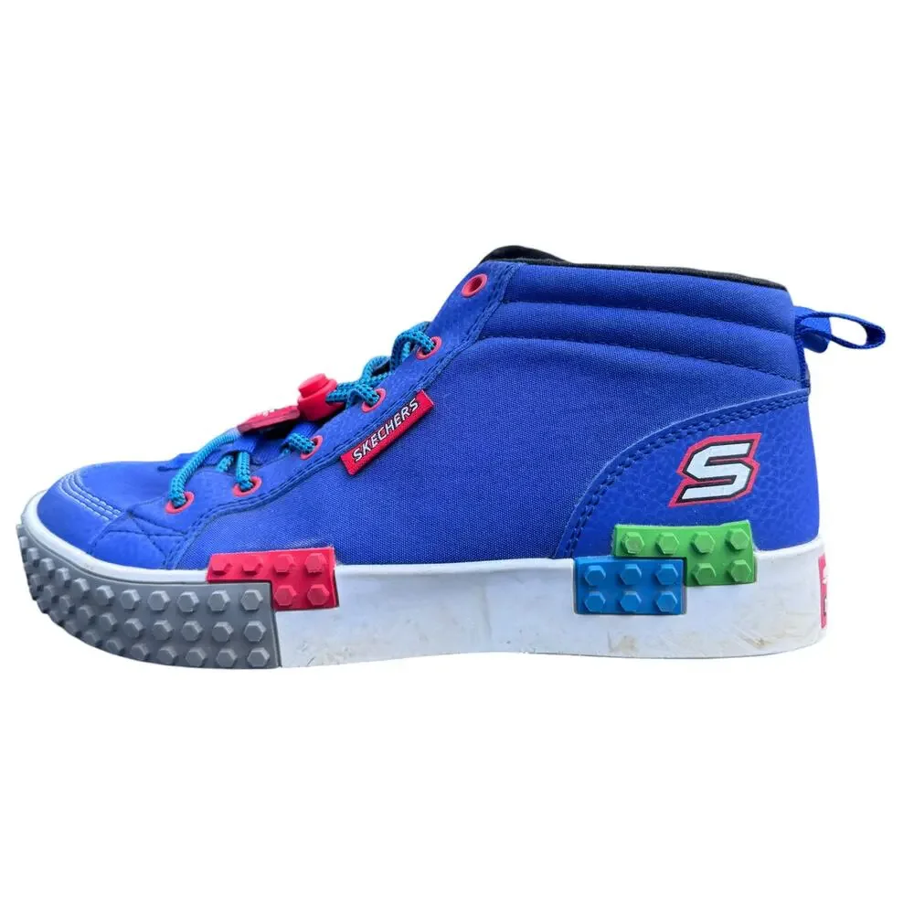Skechers Kool Brick‎ Kicks Platform Shoes Sneaker Unisex Kids 4.5 Blue Mid Lego